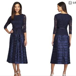 Alex Evenings Midnight Blue Lace Midi Skirt